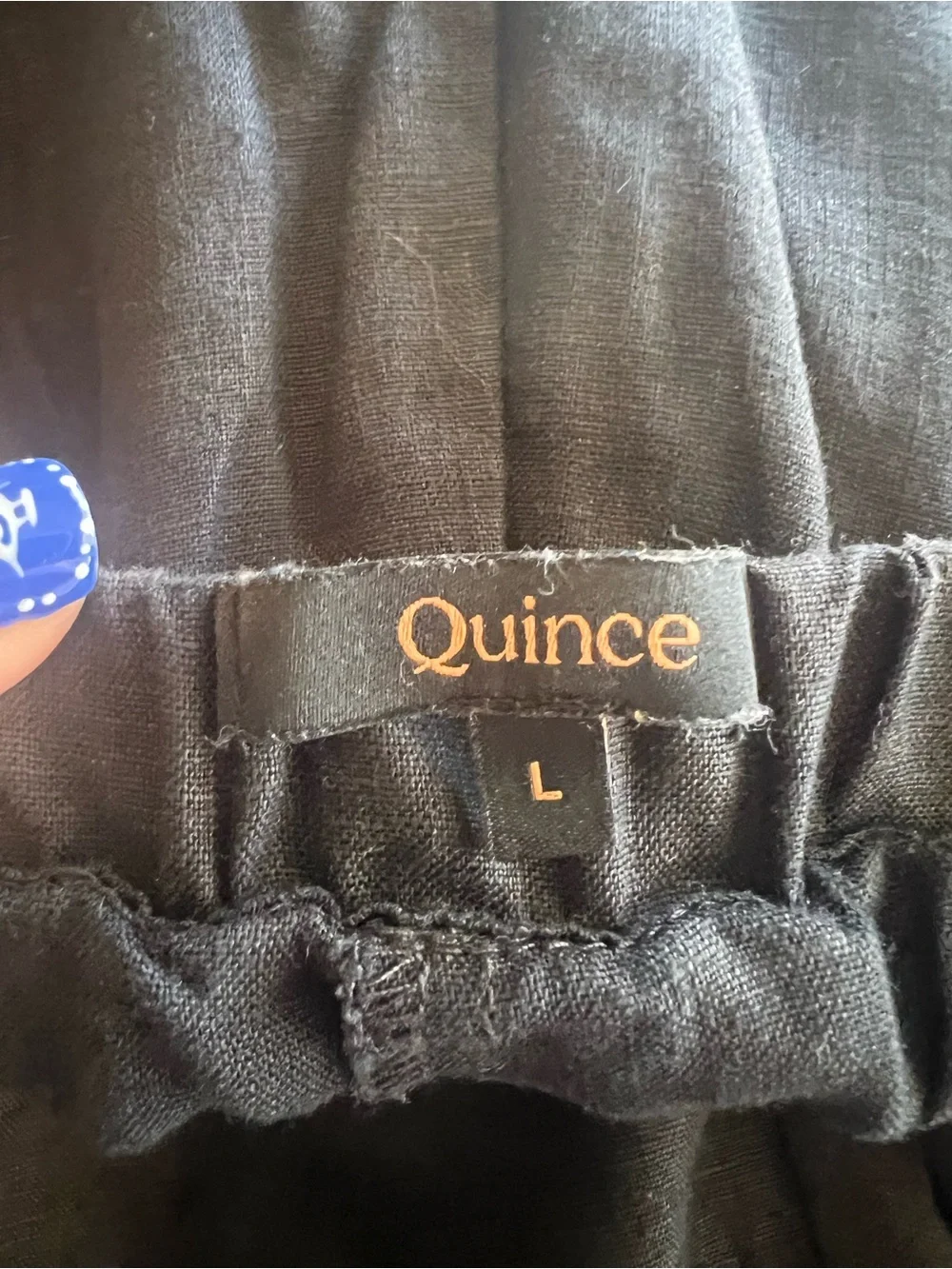Quince 100% European Linen Pants Black L Elastic Waist Pockets